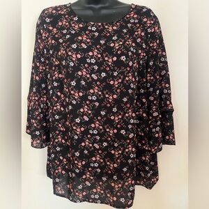 DR2 Black and Pink Floral Blouse